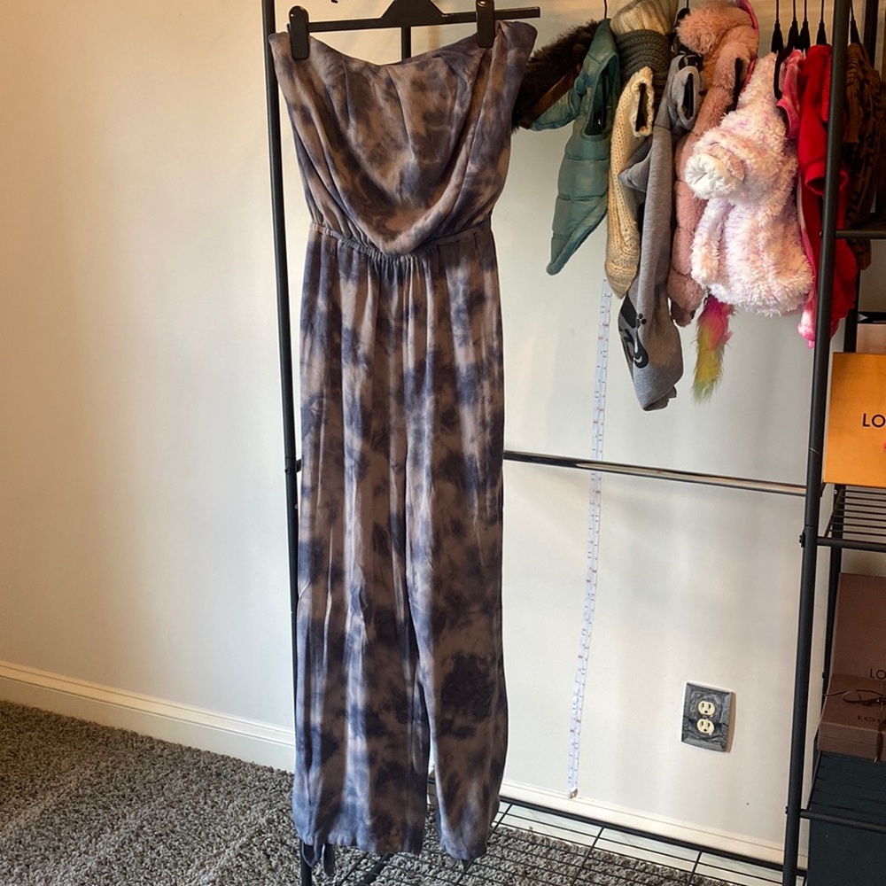 Free people tie dyed strapless romper with tie bottoms